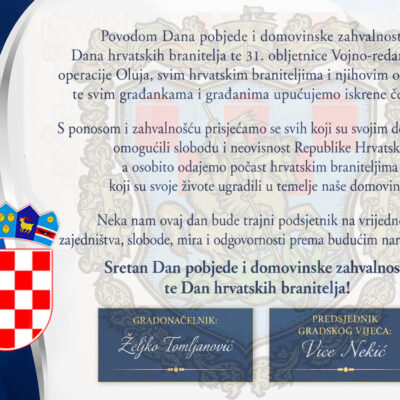 Grad Senj uputio čestitku povodom Dana pobjede i domovinske zahvalnosti